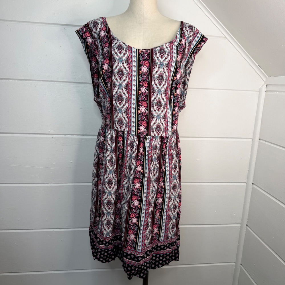 asos CURVE Size 22‎ Plus Size Dress Floral Boho Geometric Viscose A Line